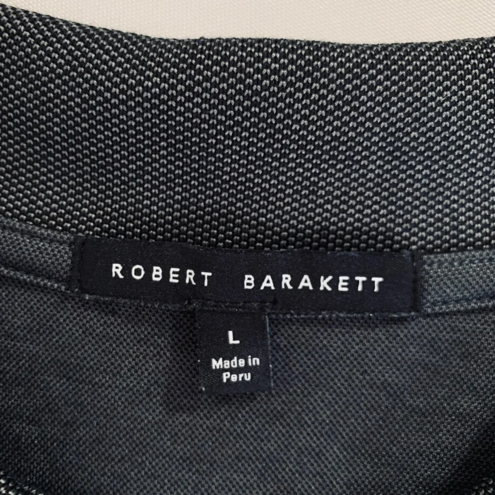 Robert Barakett Polo Shirt Men Large Black Long Sleeve Johnny Collar Minimalist